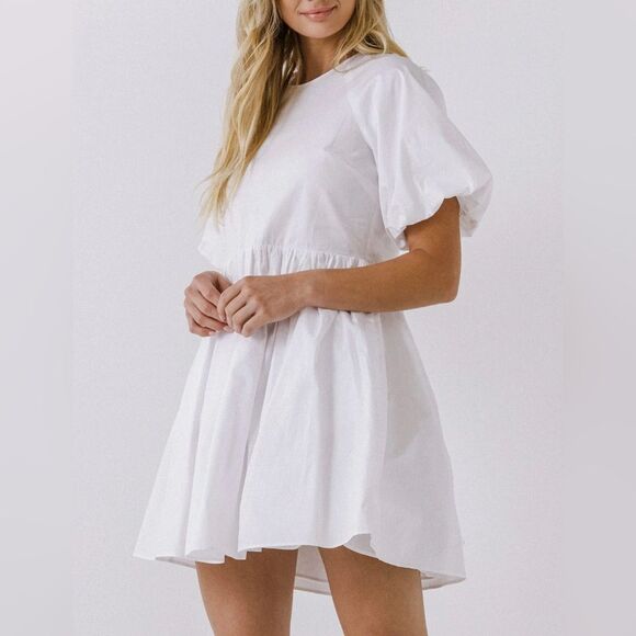English Factory White Baby doll Mini Puff Sleeve White Dress(Size Large) - Picture 1 of 11